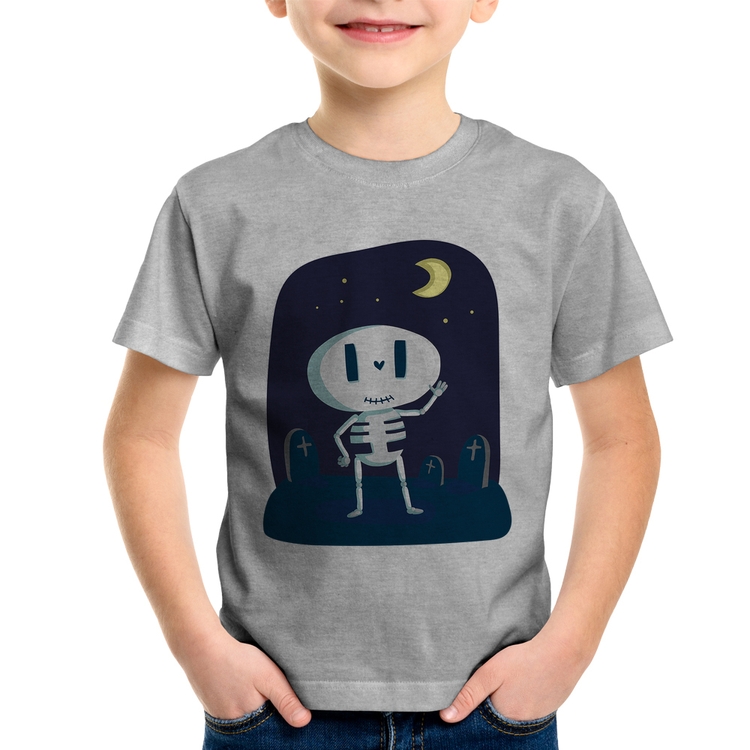 Camiseta Infantil Esqueleto - Cinza