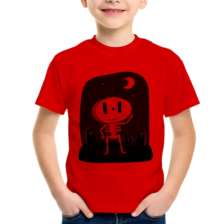 Camiseta Infantil Esqueleto - Vermelha