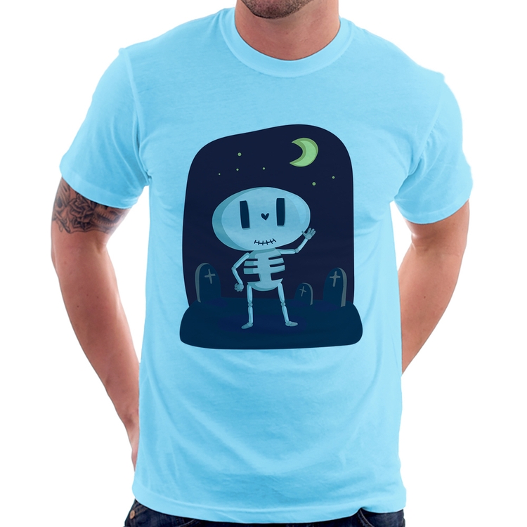 Camiseta Esqueleto - Azul Bebê