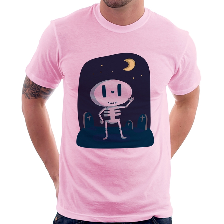 Camiseta Esqueleto - Rosa Bebê