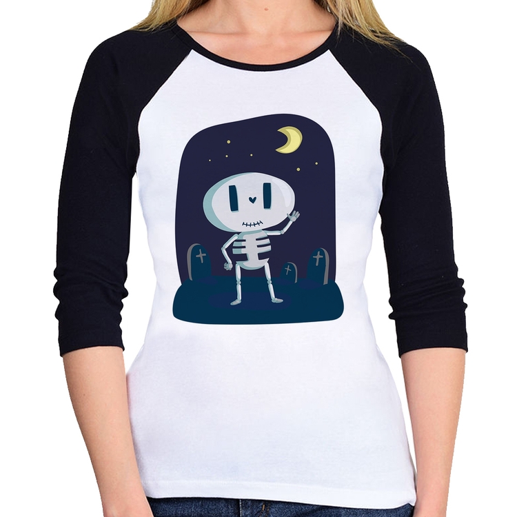 Baby Look Raglan Esqueleto Manga 3/4