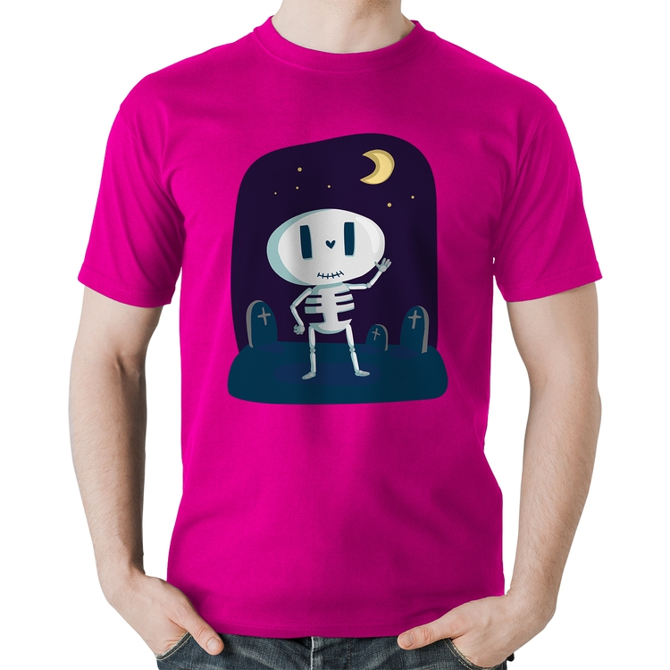 Camiseta Algodão Esqueleto - Rosa