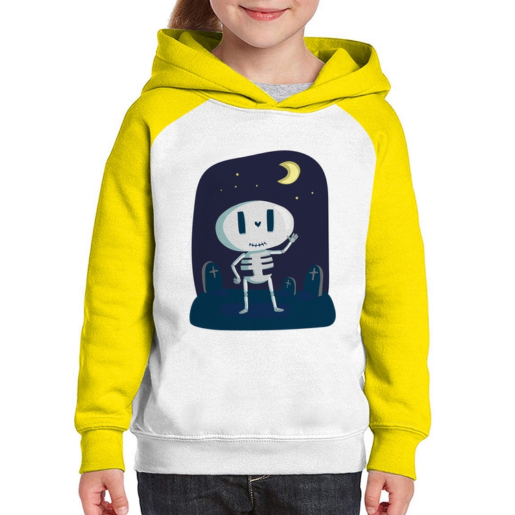 Moletom Infantil Esqueleto - Branco/Amarelo