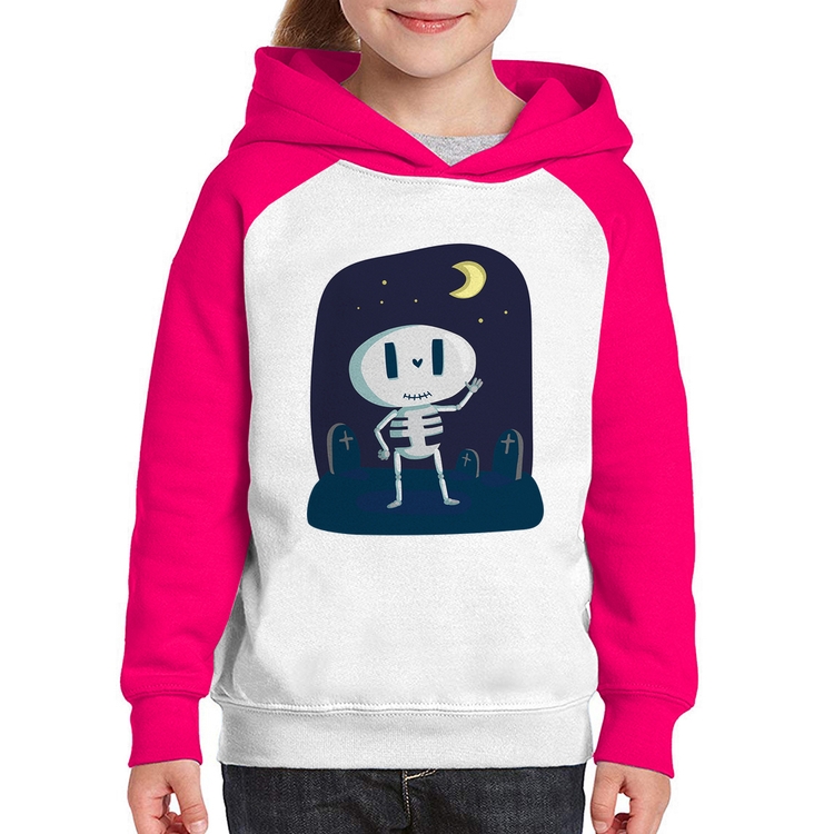 Moletom Infantil Esqueleto - Branco/Rosa