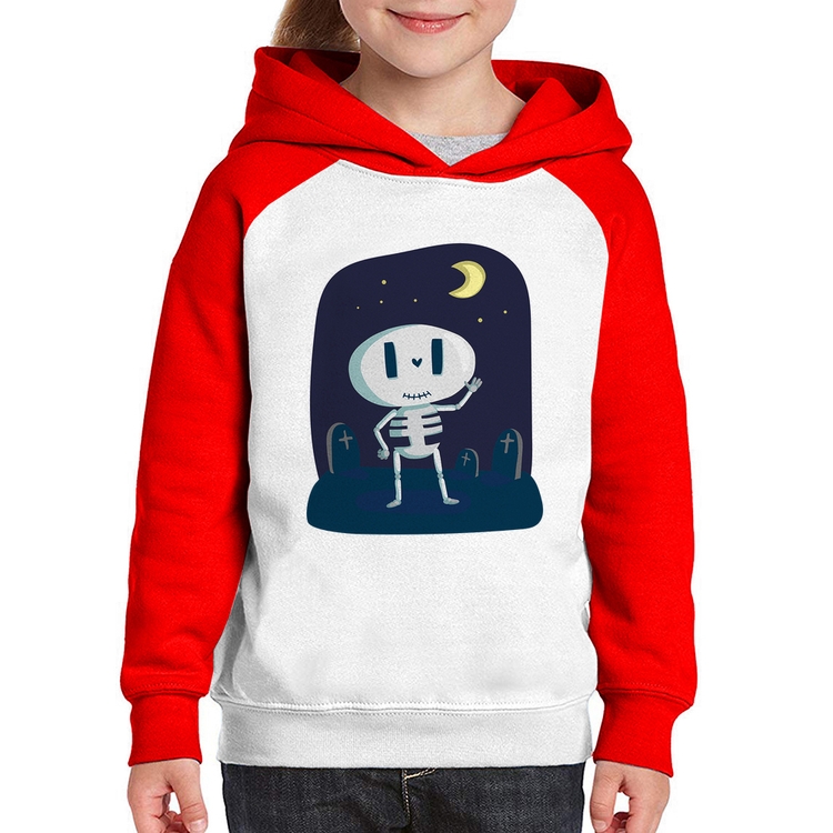 Moletom Infantil Esqueleto - Branco/Vermelho