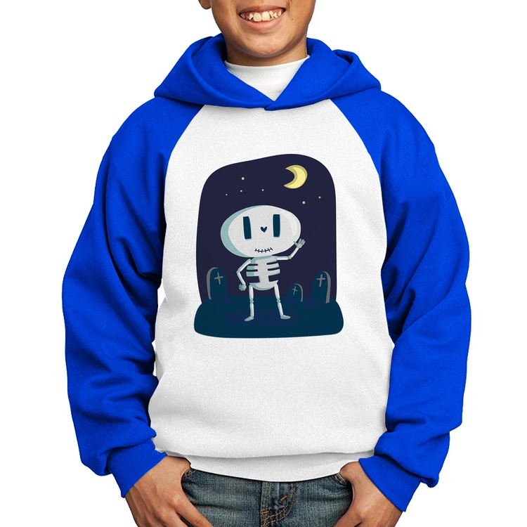 Moletom Infantil Esqueleto - Branco/Azul