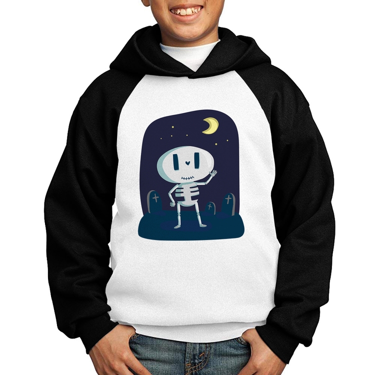 Moletom Infantil Esqueleto - Branco/Preto