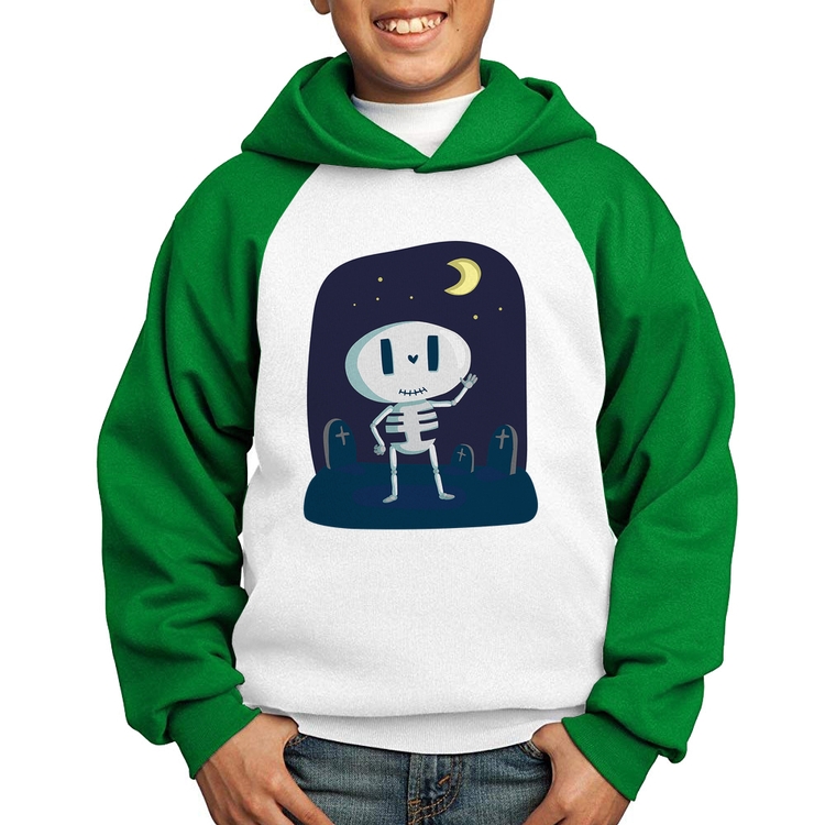 Moletom Infantil Esqueleto - Branco/Verde