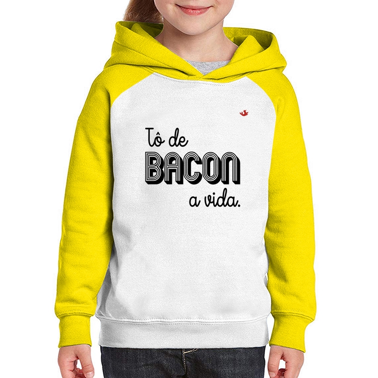 Moletom Infantil Estou de bacon a vida - Branco/Amarelo
