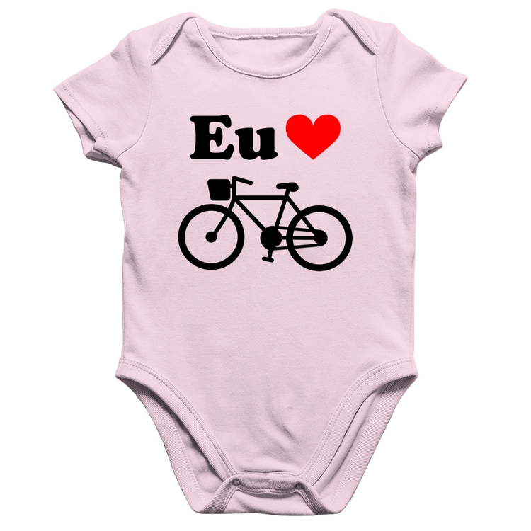 Body Bebê Algodão Eu Amo Bicicleta - Rosa Bebê