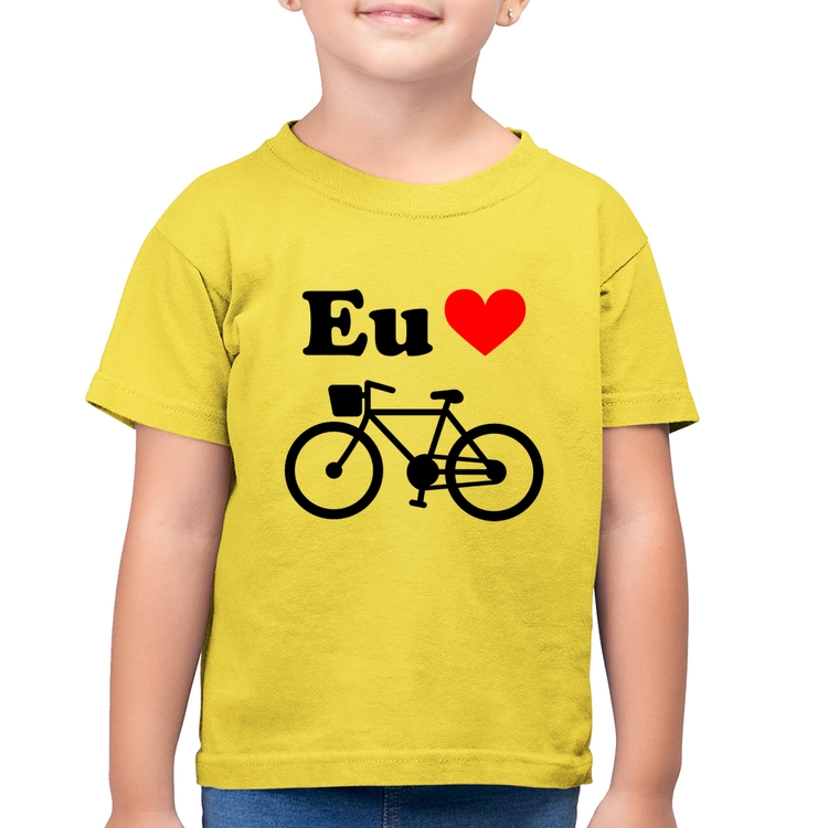 Camiseta Algodão Infantil Eu Amo Bicicleta - Amarelo Canário