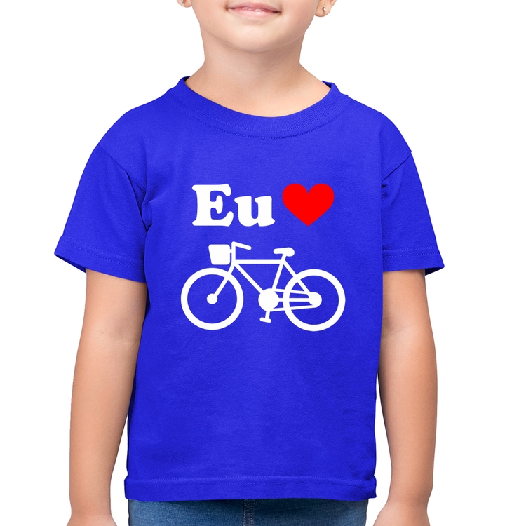 Camiseta Algodão Infantil Eu Amo Bicicleta - Azul Royal