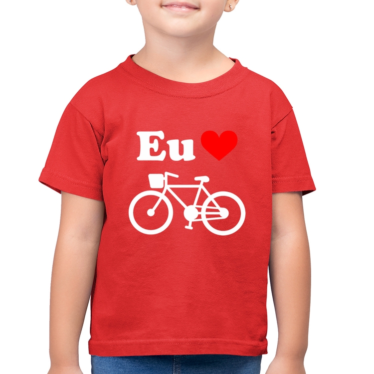 Camiseta Algodão Infantil Eu Amo Bicicleta - Vermelha