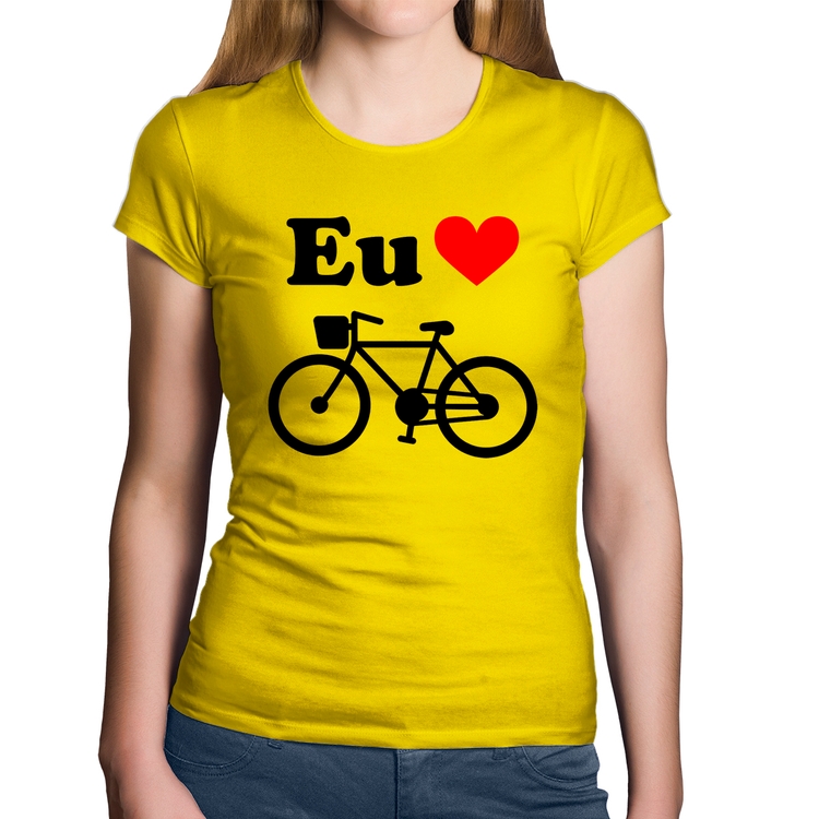 Baby Look Algodão Eu Amo Bicicleta - Amarela