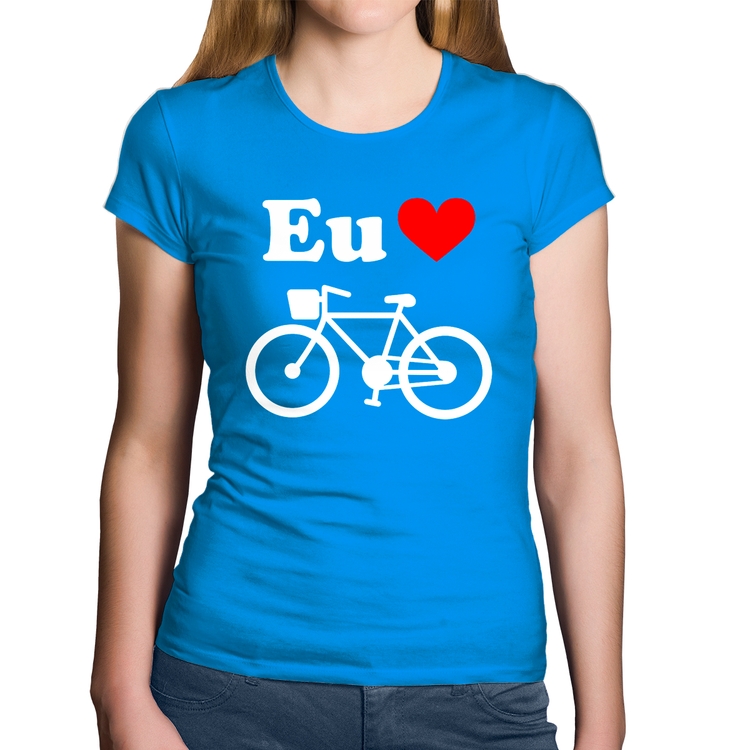 Baby Look Algodão Eu Amo Bicicleta - Azul