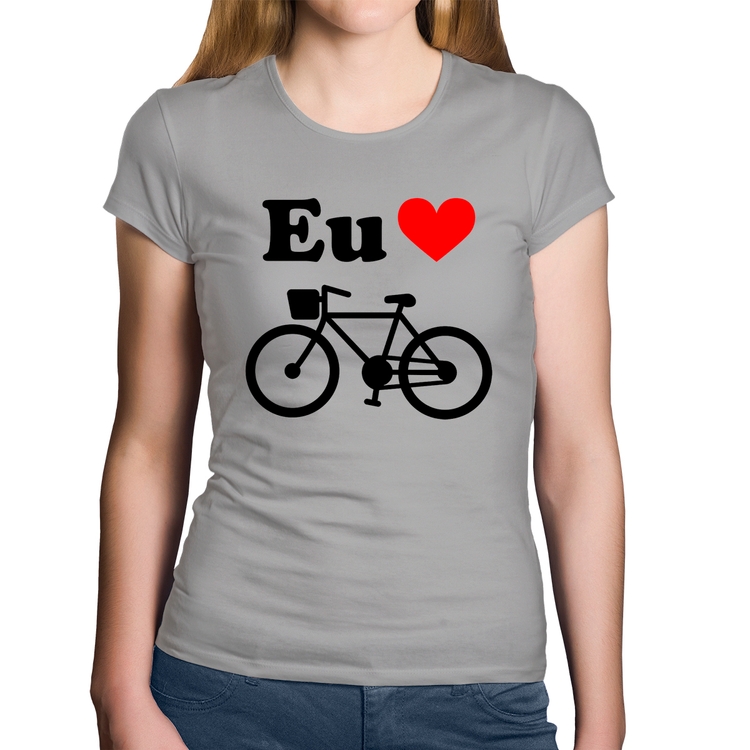 Baby Look Algodão Eu Amo Bicicleta - Cinza