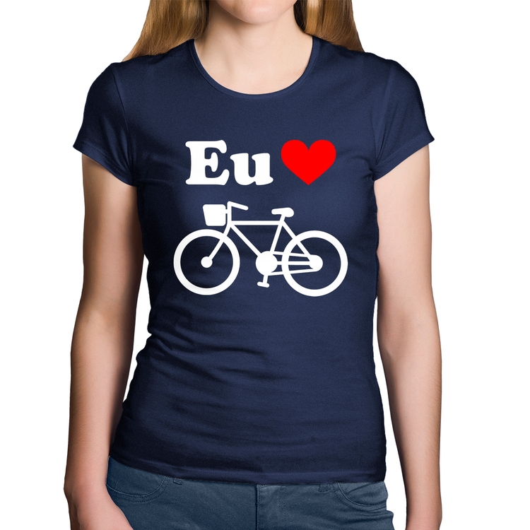Baby Look Algodão Eu Amo Bicicleta - Marinho