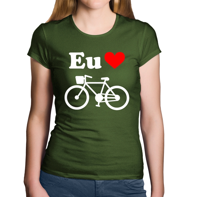 Baby Look Algodão Eu Amo Bicicleta - Musgo