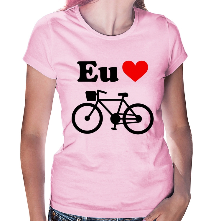 Baby Look Eu Amo Bicicleta - Rosa Bebê
