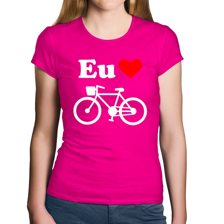 Baby Look Algodão Eu Amo Bicicleta - Rosa