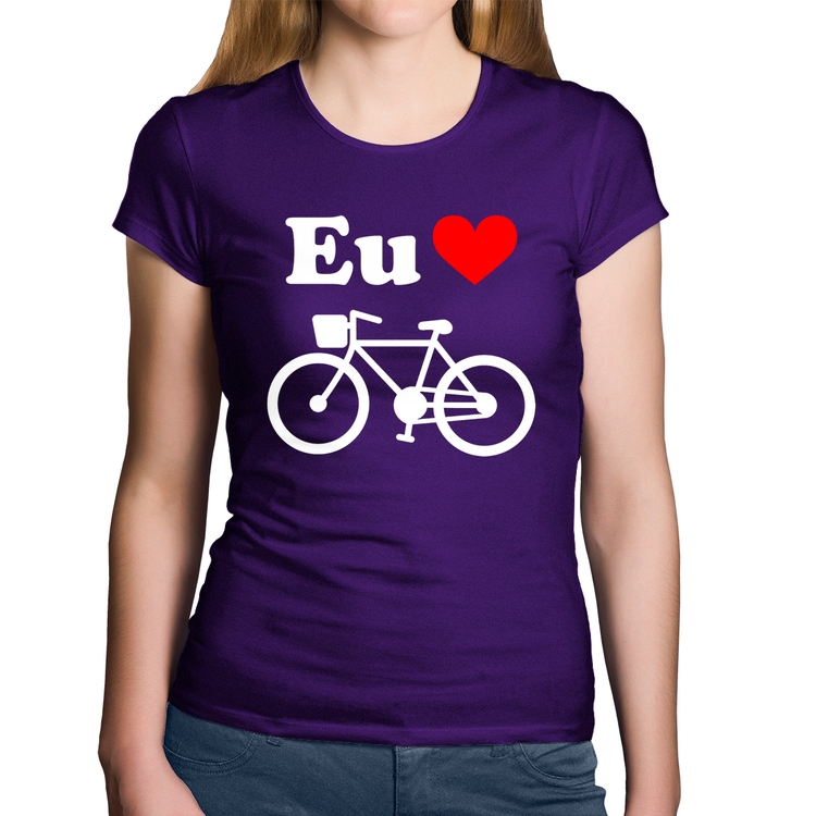 Baby Look Algodão Eu Amo Bicicleta - Roxa