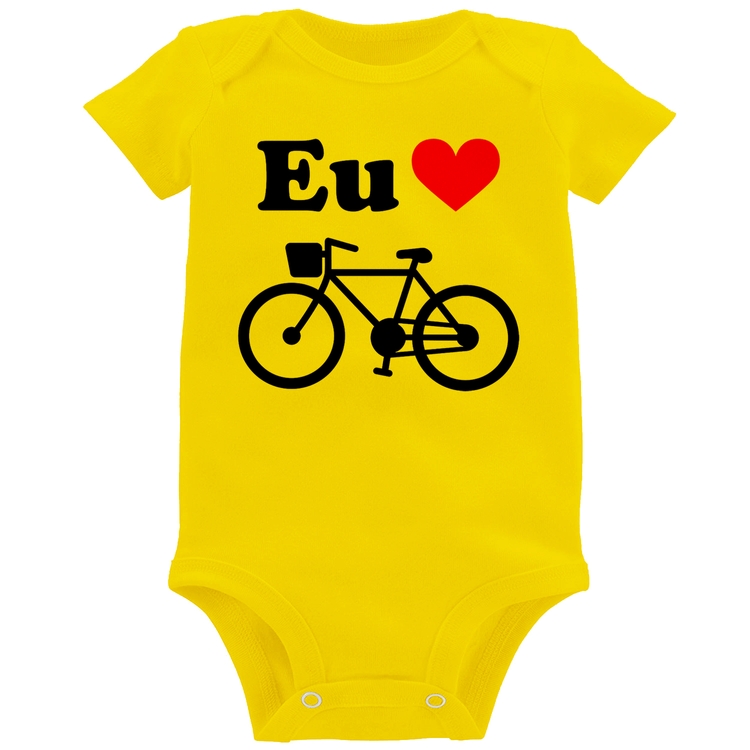 Body Bebê Eu Amo Bicicleta - Amarelo