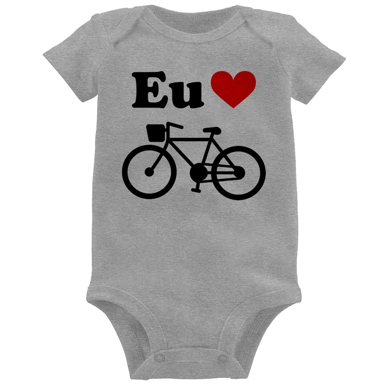 Body Bebê Eu Amo Bicicleta - Cinza
