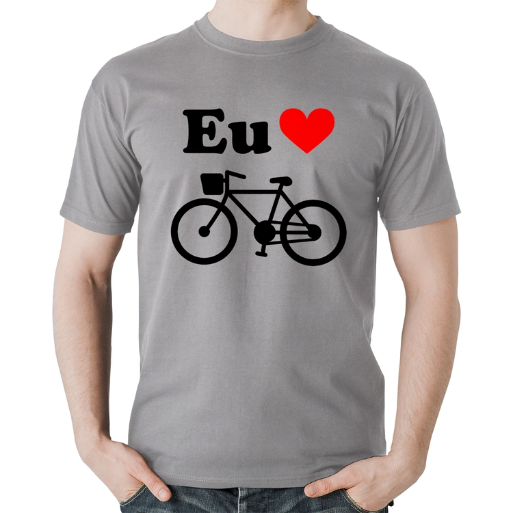 Camiseta Algodão Eu Amo Bicicleta - Cinza