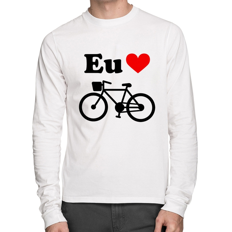 Camiseta Algodão Eu Amo Bicicleta Manga Longa - Branca