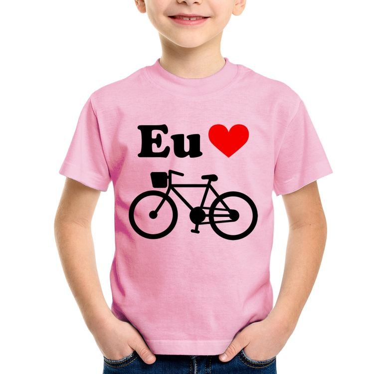 Camiseta Infantil Eu Amo Bicicleta - Rosa Bebê