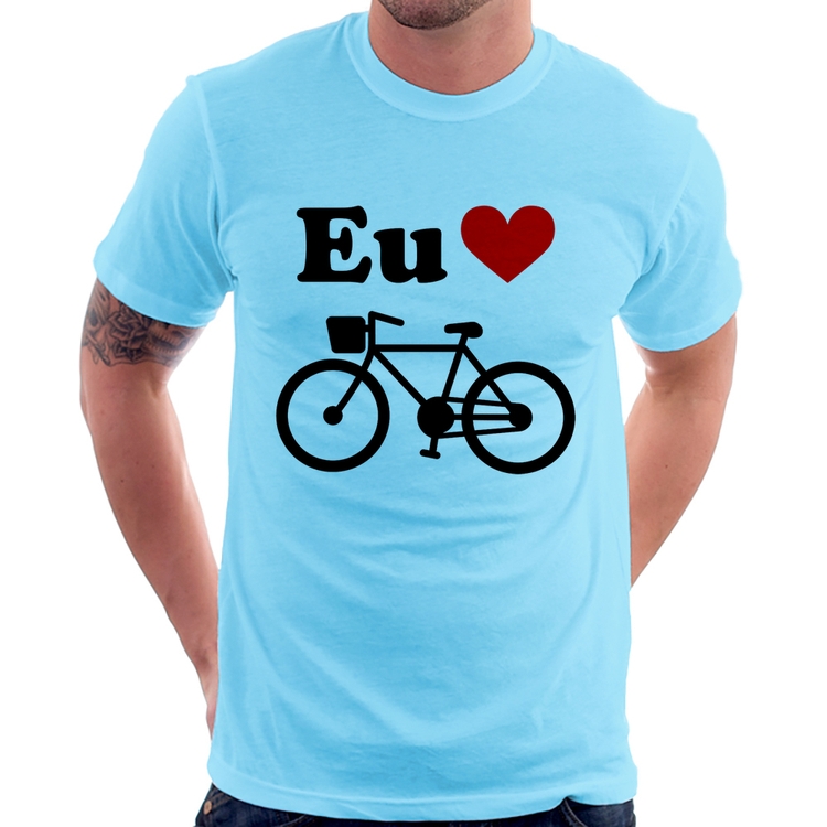 Camiseta Eu Amo Bicicleta - Azul Bebê