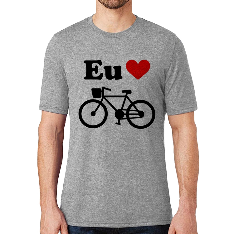Camiseta Eu Amo Bicicleta - Cinza