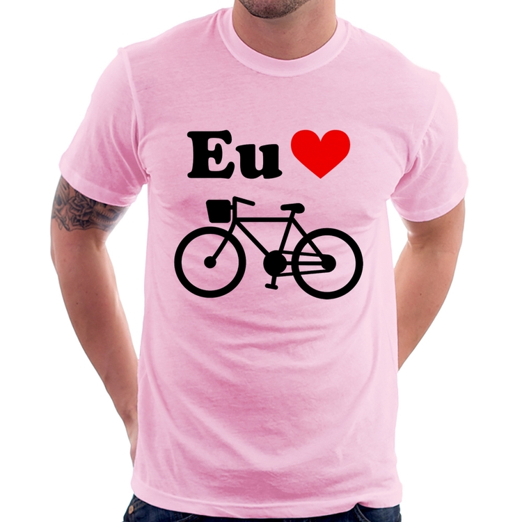Camiseta Eu Amo Bicicleta - Rosa Bebê
