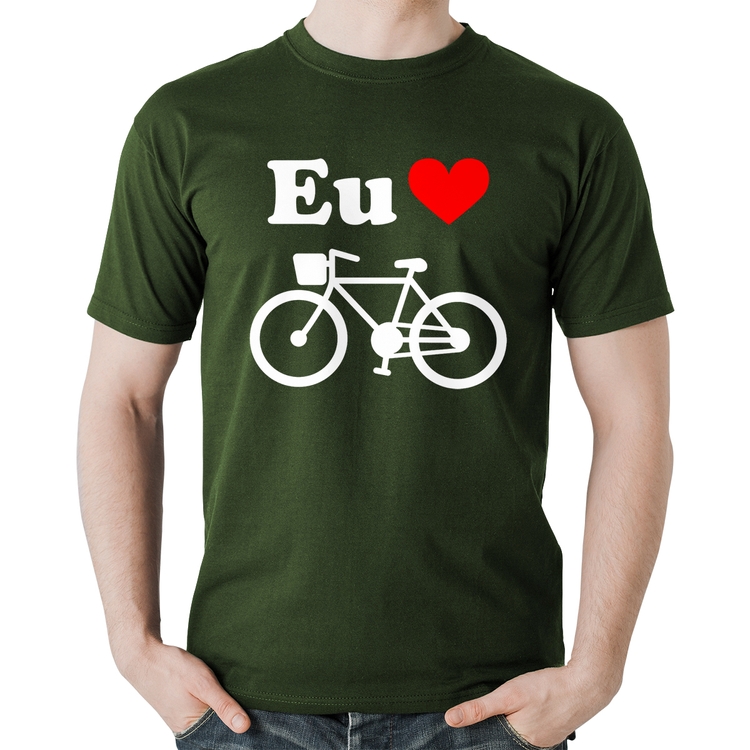 Camiseta Algodão Eu Amo Bicicleta - Musgo