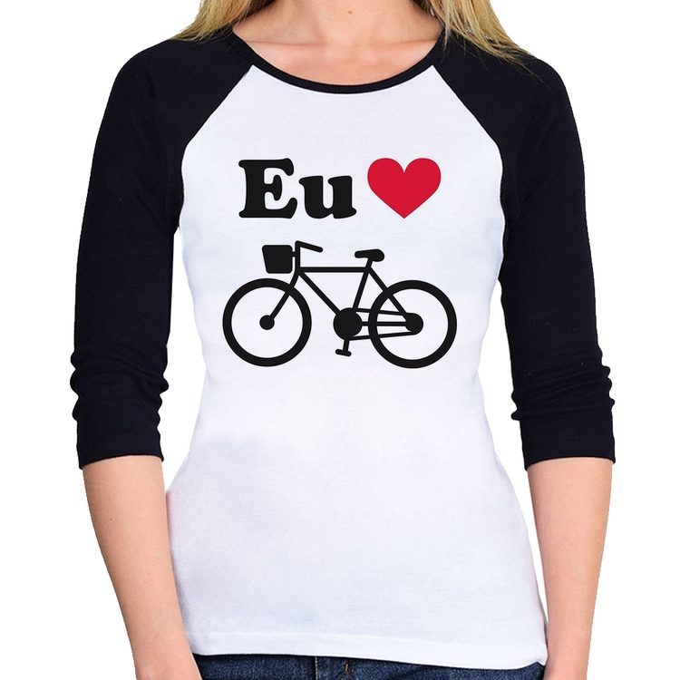 Baby Look Raglan Eu Amo Bicicleta Manga 3/4