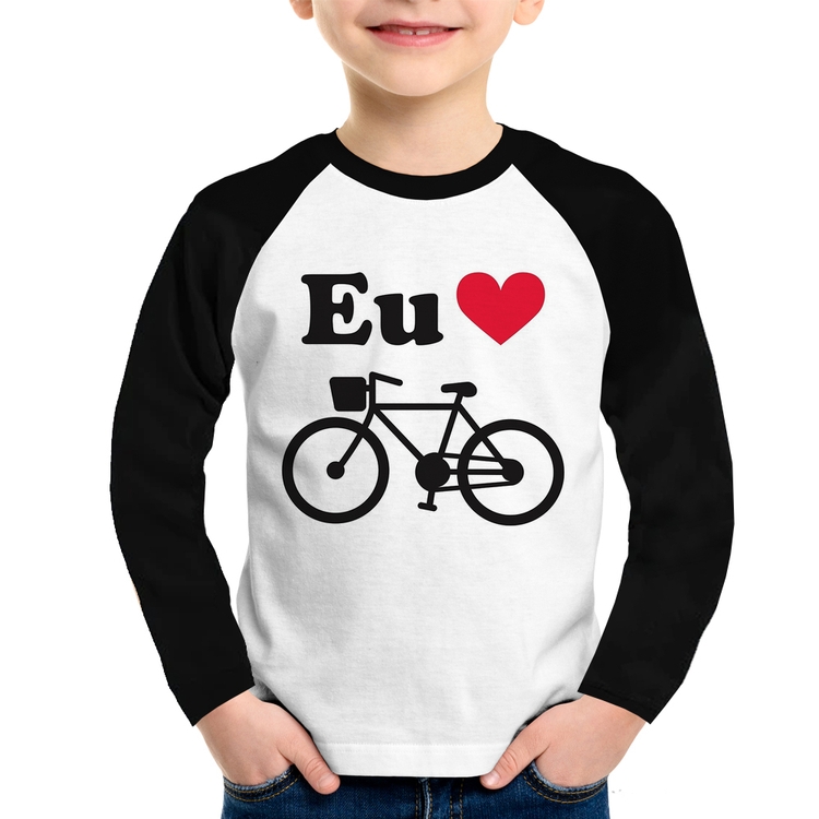 Camiseta Raglan Infantil Eu Amo Bicicleta Manga Longa