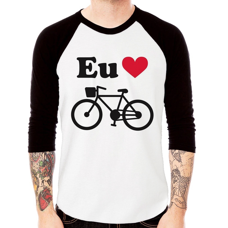 Camiseta Raglan Eu Amo Bicicleta Manga 3/4