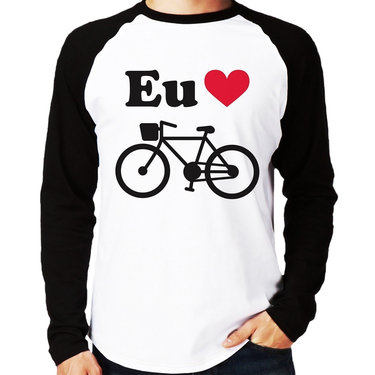 Camiseta Raglan Eu Amo Bicicleta Manga Longa