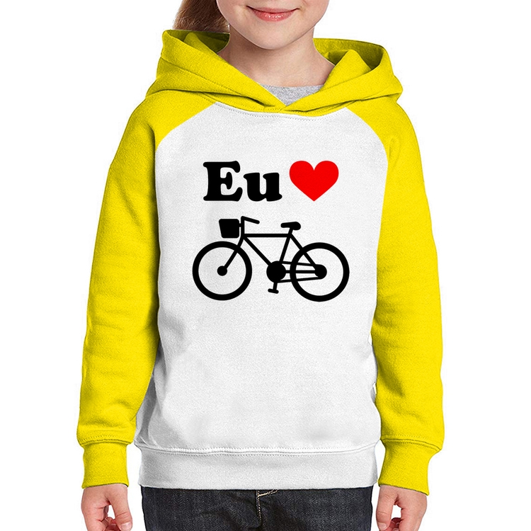 Moletom Infantil Eu Amo Bicicleta - Branco/Amarelo