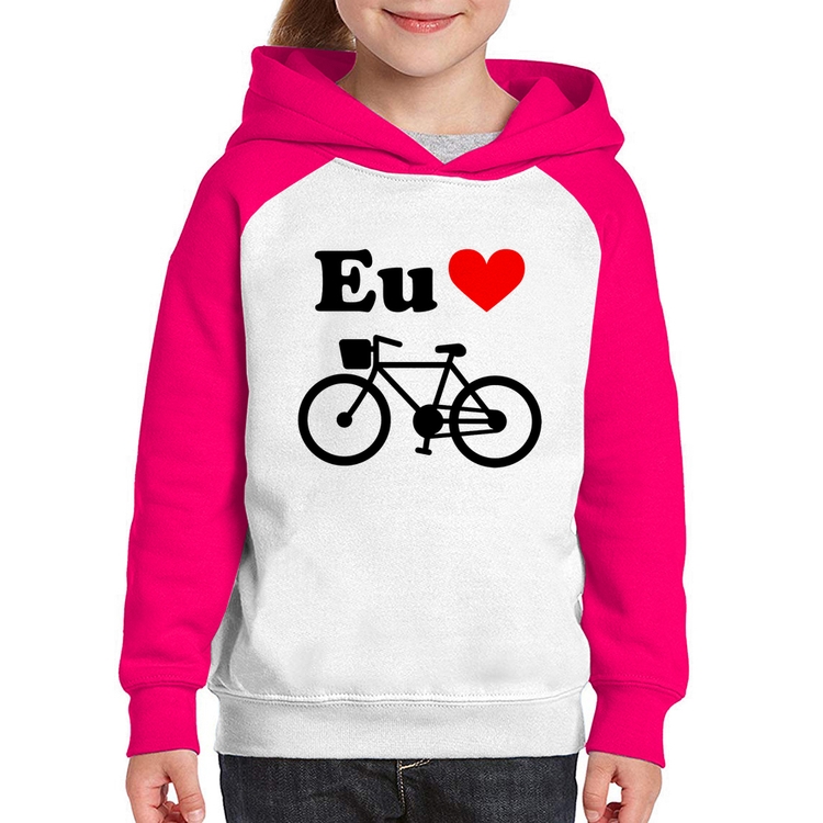 Moletom Infantil Eu Amo Bicicleta - Branco/Rosa