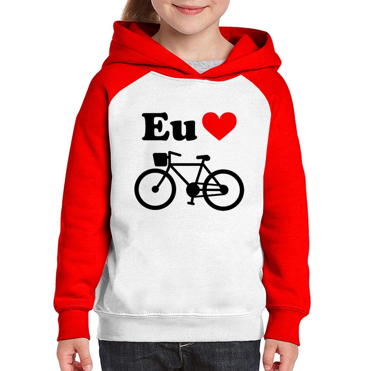 Moletom Infantil Eu Amo Bicicleta - Branco/Vermelho