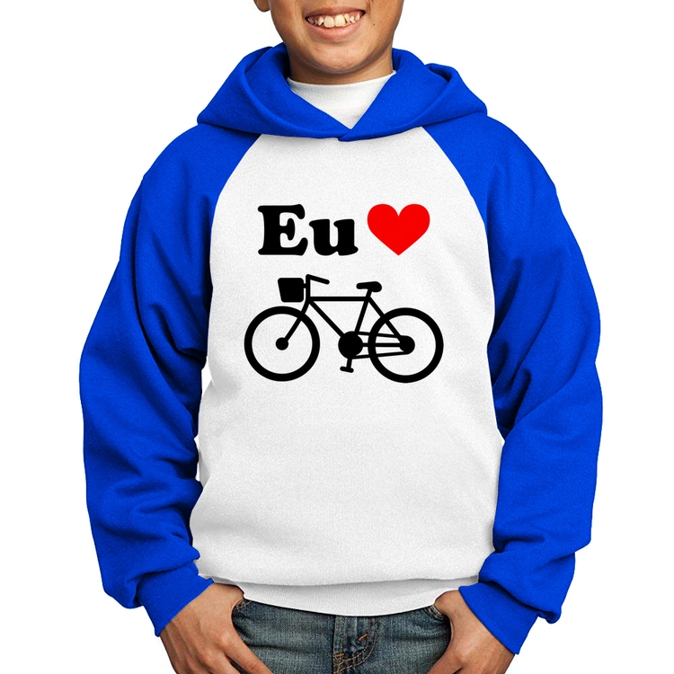 Moletom Infantil Eu Amo Bicicleta - Branco/Azul