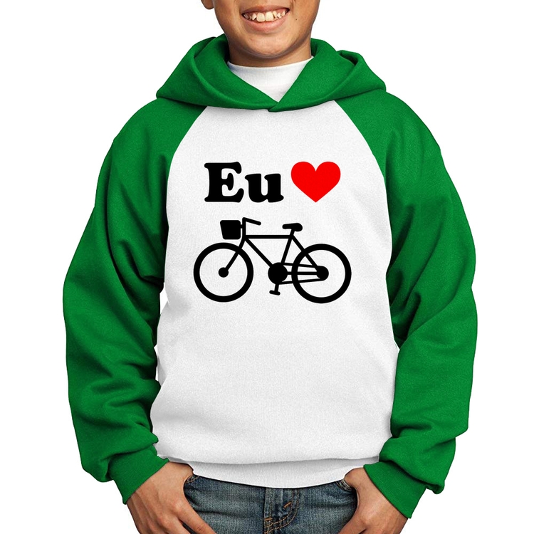 Moletom Infantil Eu Amo Bicicleta - Branco/Verde