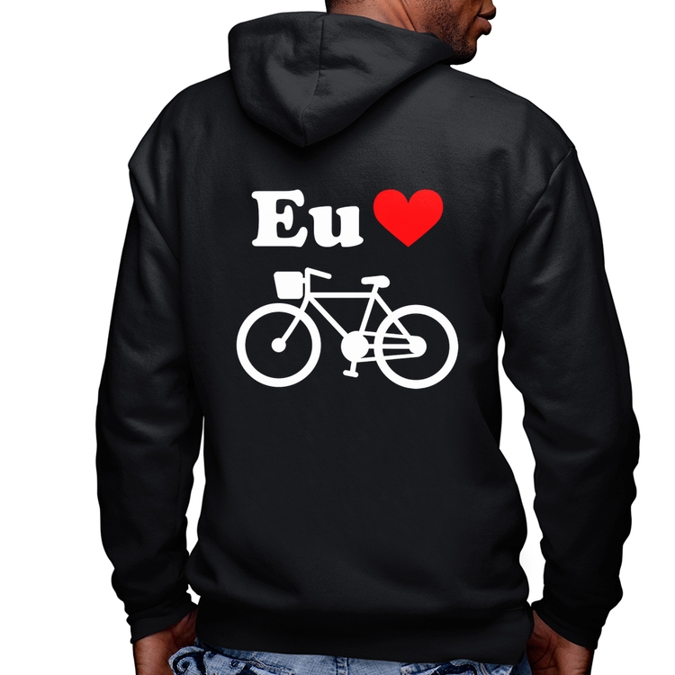 Blusa Moletom Eu Amo Bicicleta Masculina com Capuz e Zíper