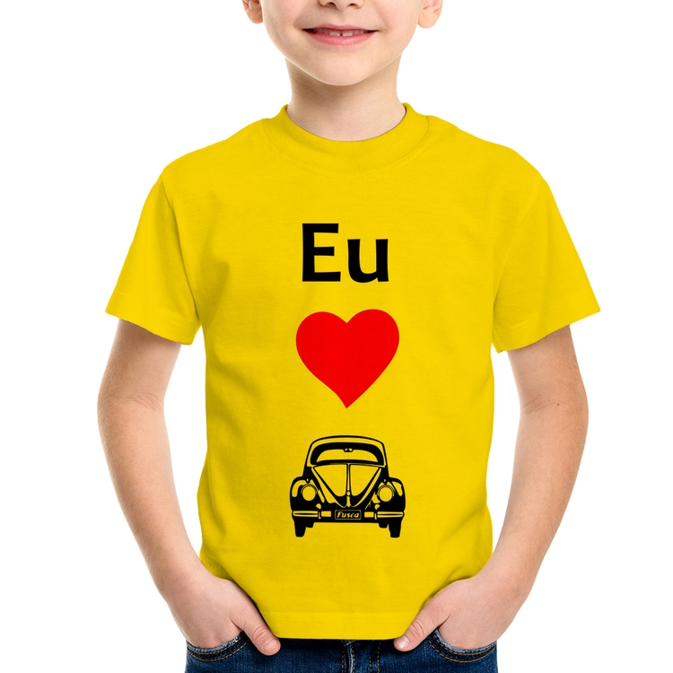 Camiseta Infantil Eu amo fusca - Amarela