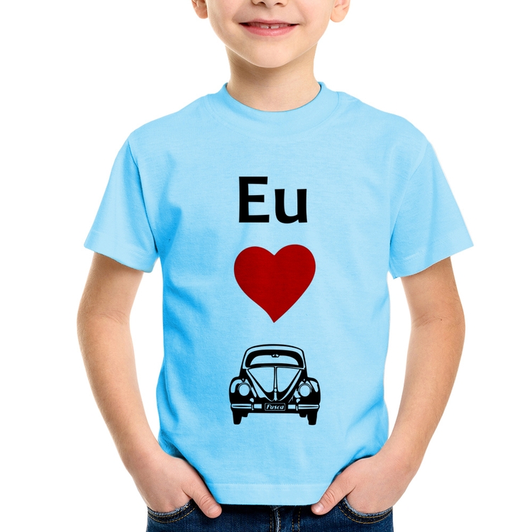 Camiseta Infantil Eu amo fusca - Azul Bebê