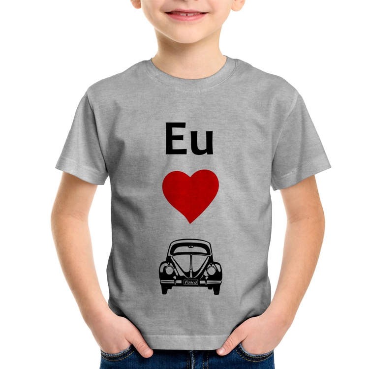 Camiseta Infantil Eu amo fusca - Cinza
