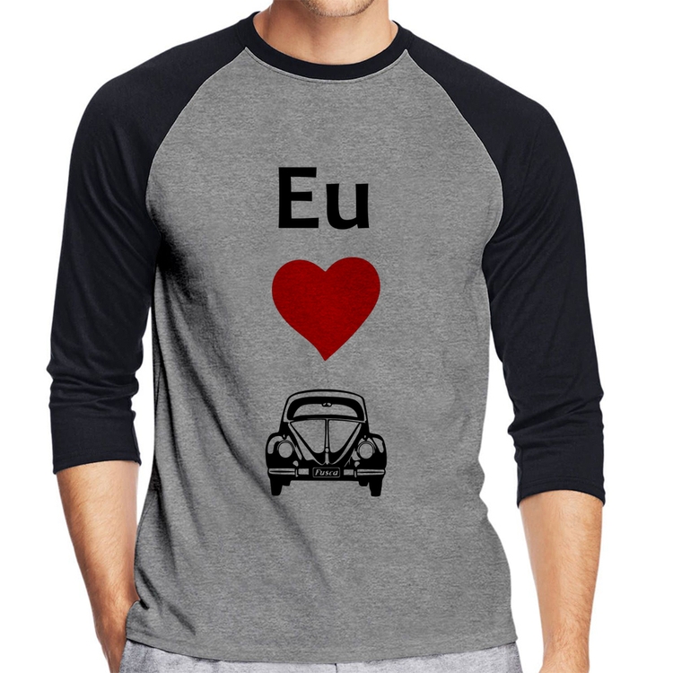Camiseta Raglan Eu amo fusca Manga 3/4 - Cinza/Preto