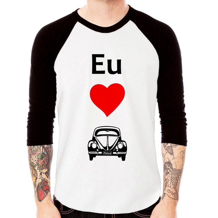 Camiseta Raglan Eu amo fusca Manga 3/4