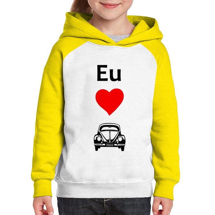 Moletom Infantil Eu amo fusca - Branco/Amarelo